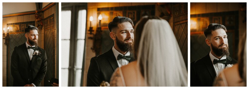 Groom looking at his bride during ceremony