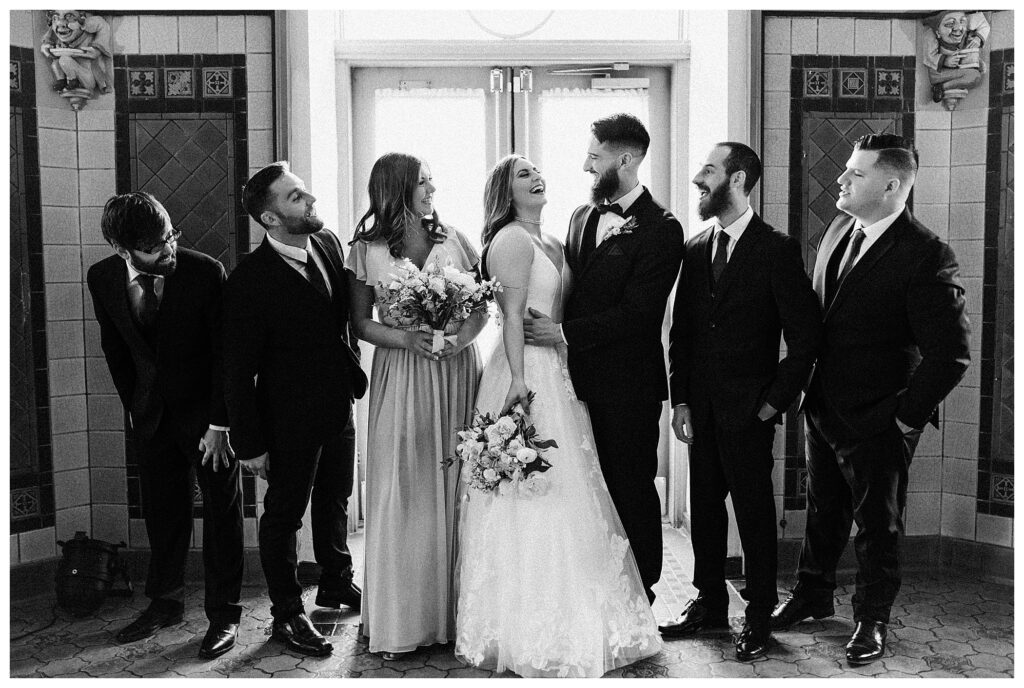 black and white photo of wedding party in St Louis Missouri das Bevo