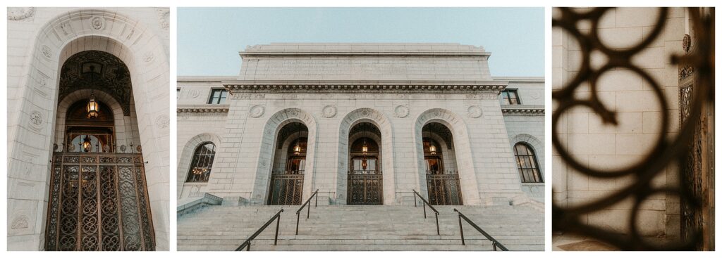 Central Library St. Louis Missouri arches and gates with chandeliers indoor photo location St Louis Missouri wedding photographer