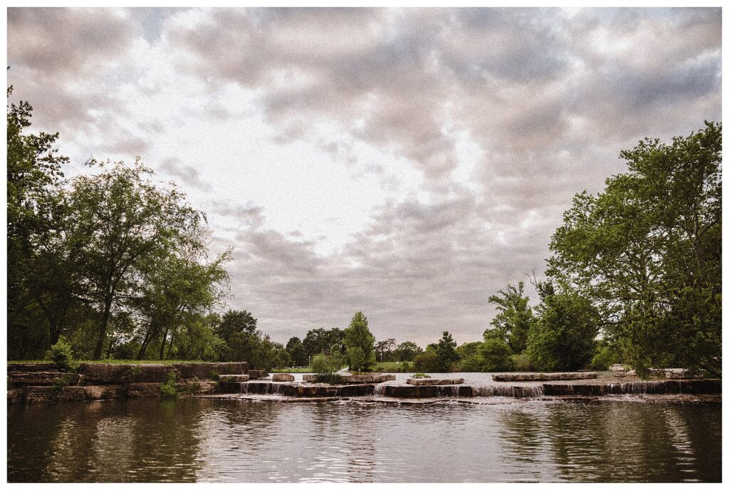 Deer Lake Riffles engagement session location waterfall in Forest Park STL wedding photographer