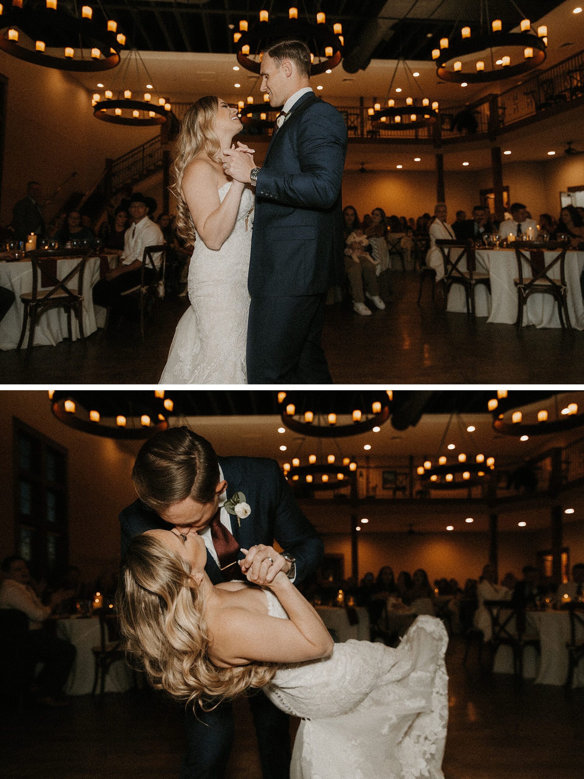 bride and groom first dance with dip