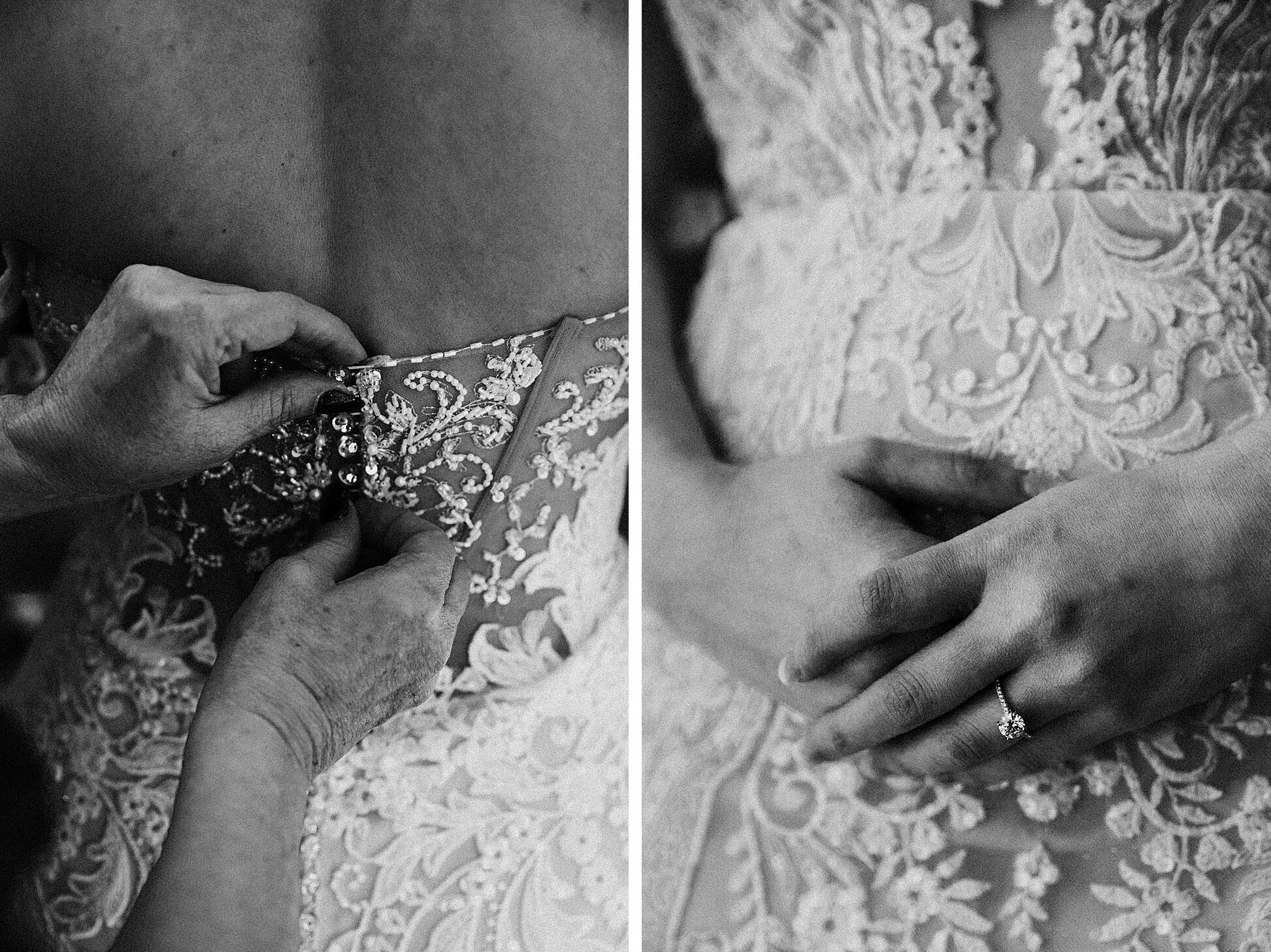 black and white detail shots of bride getting ready