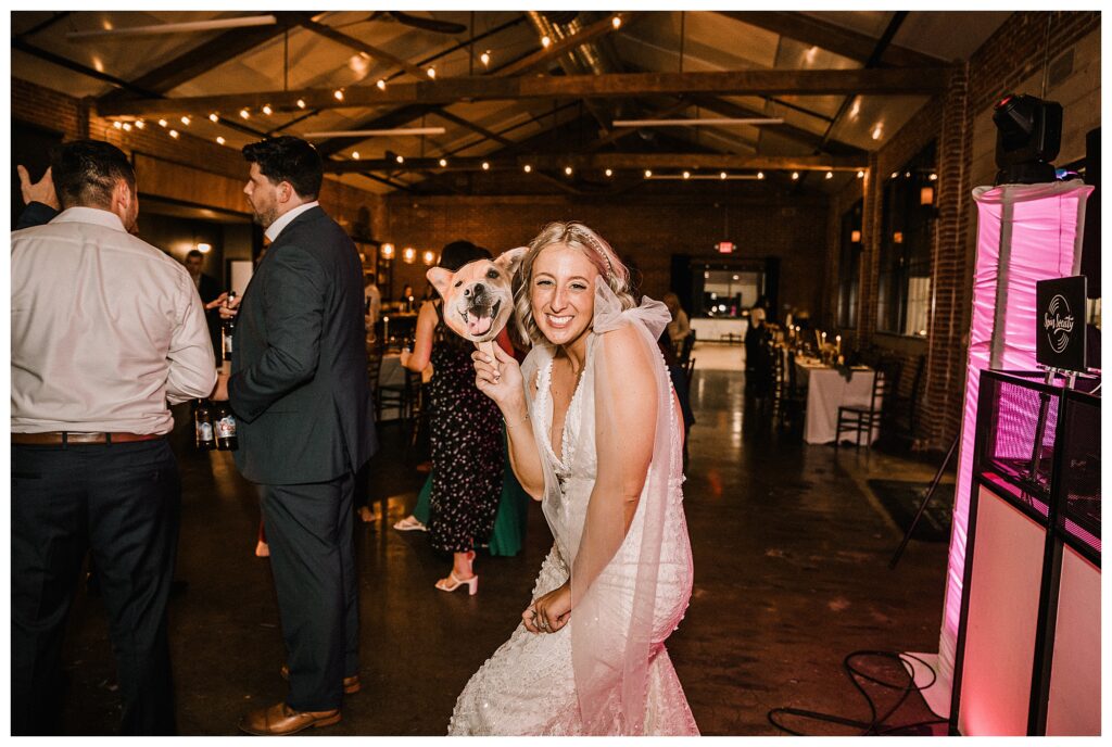 dog face cutout with bride on dancefloor st. louis wedding photographer