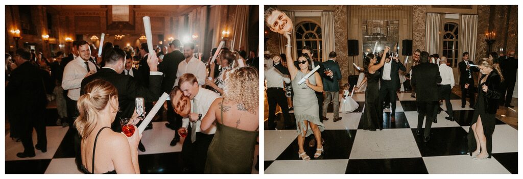 big head cutout of bride and groom on the dancefloor at Coronado wedding in St. Louis wedding photographer