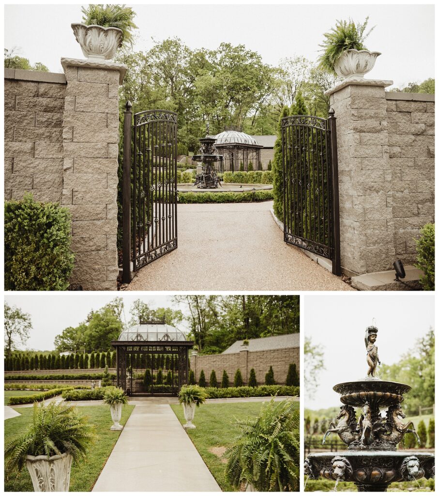 Romantic french inspired gardens at Knotting hills, ferns and fountains STL